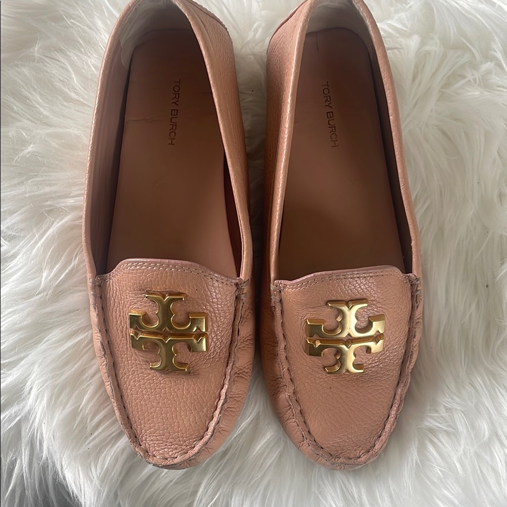 Tory Burch Pink Flats with Gold Logo